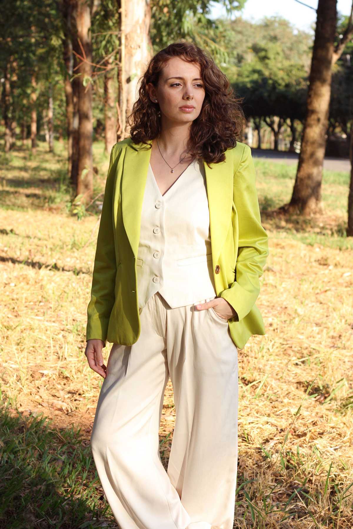 blazer diana casaco de alfaiataria forrado cor verde limao